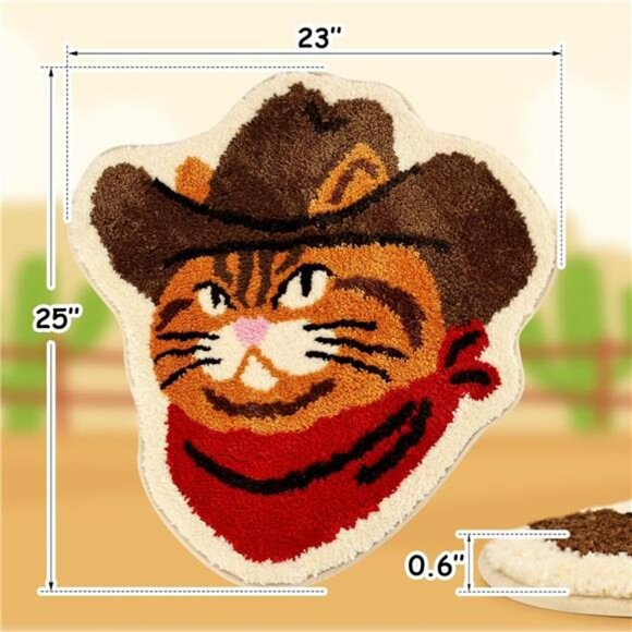 Funny Cat Bathroom Rug Western Cowboy Bath Mat Non Slip Washable Plush Floor Car - Picture 2 of 7